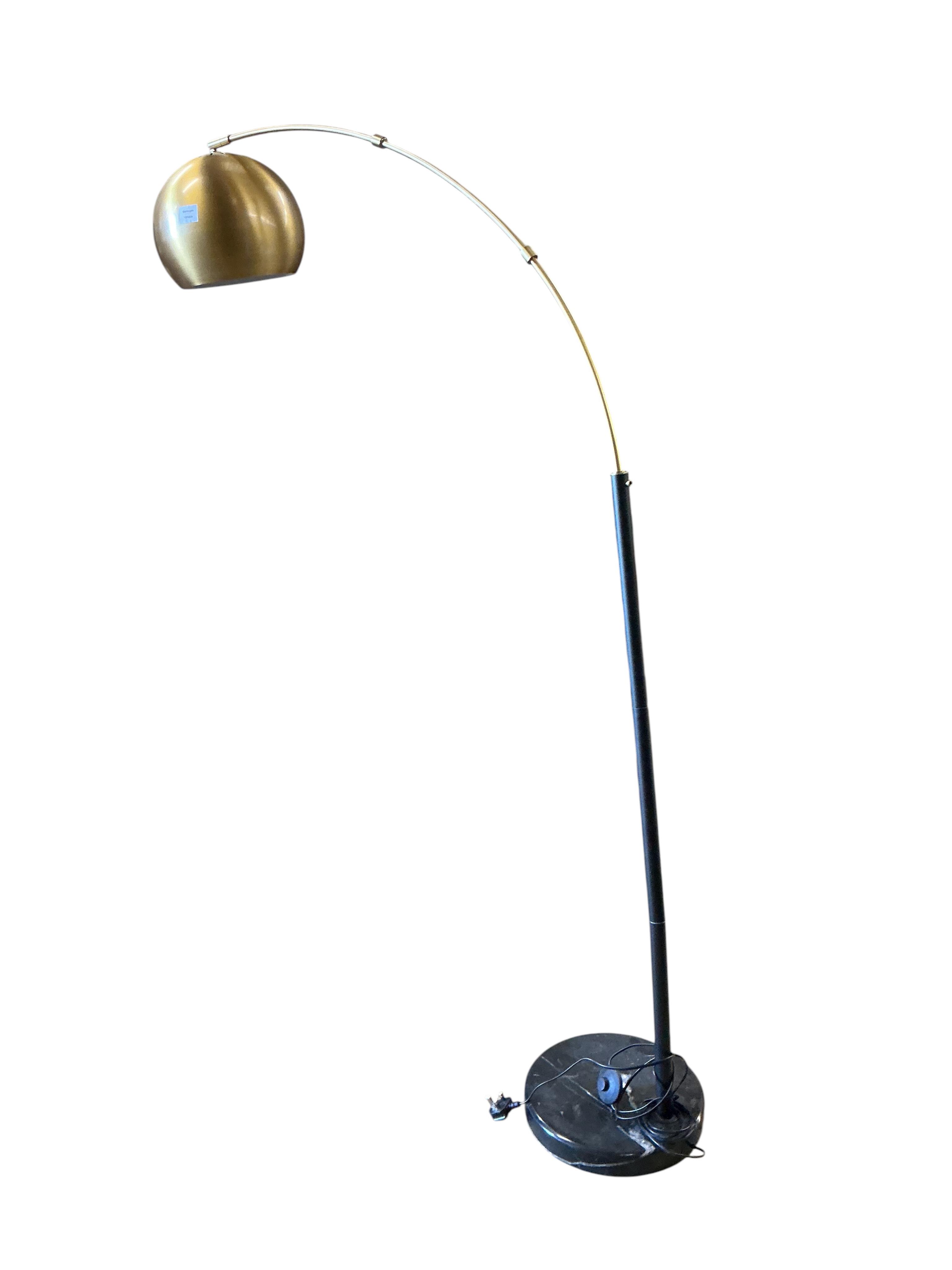 A Contemporary gilt metal and reconstituted marble arc floor lamp, height 181cm
